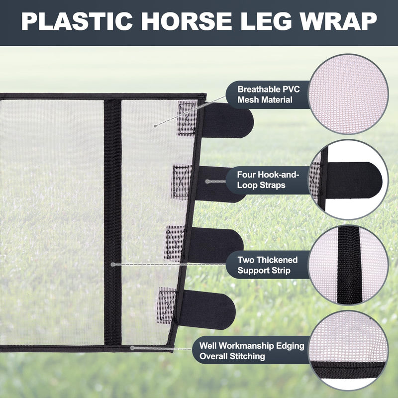 Fly Boots for Horses Set of Four Adjustable Loose Fitting Leggings for Horses Breathable Plastic Mesh Leg Protection, Reduce Stressful Stomping and Fatigue