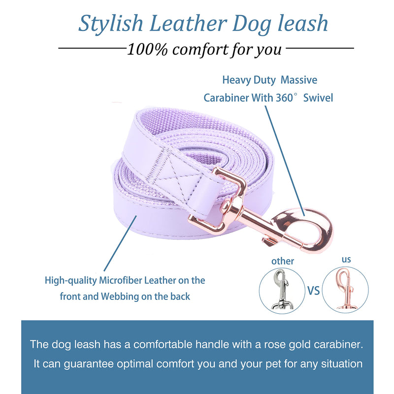 Dog Collar and Leash Set.Soft and Easy to Clean Vegan Leather with Rose Gold Metal Buckle for Small Medium Large Dogs (XS(8"-12"), Light Purple) XS(8"-12")