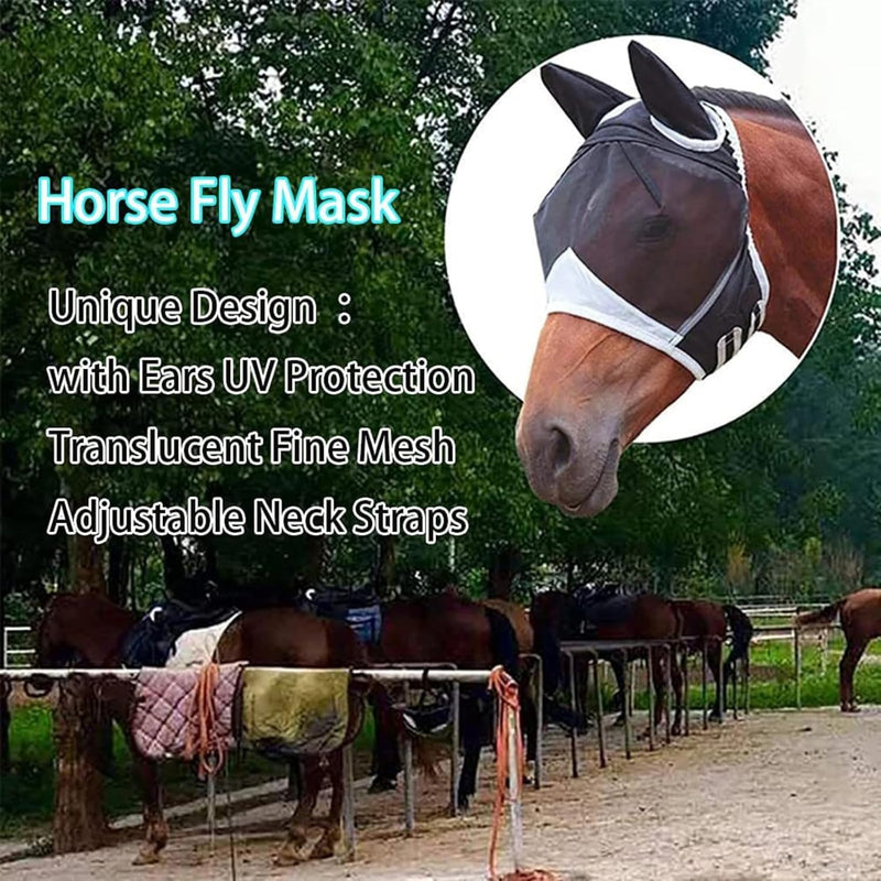 Horse Fly Mask， Horse Fly Mask with Cover Uv Protection,Fly Masks for Horses with Ears (Blue, L) BLUE
