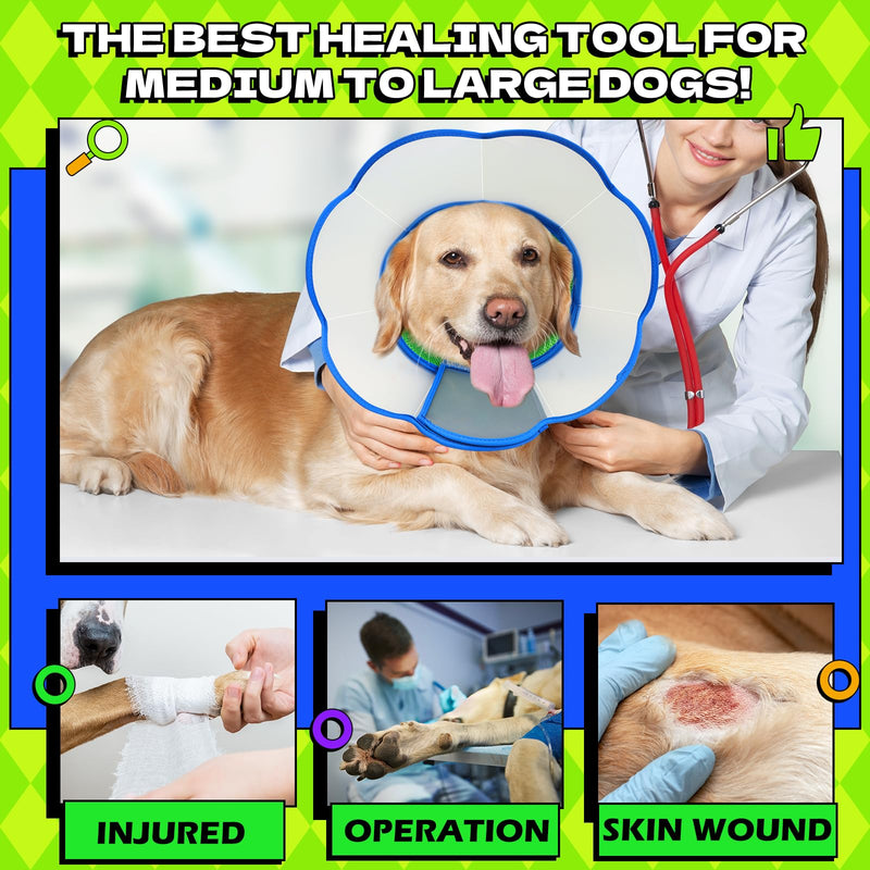 Hard & Heavy Plastic Dog Cone Collar Alternative for Extra Large Dogs (Adult Lab Golden GSD), Adjustable Elizabethan Protective Cone for Healing, Comfortable Recovery Collar Cone of Shame Anti-Lick Blue-Green XL(Neck Girth:16.9"-20.8")