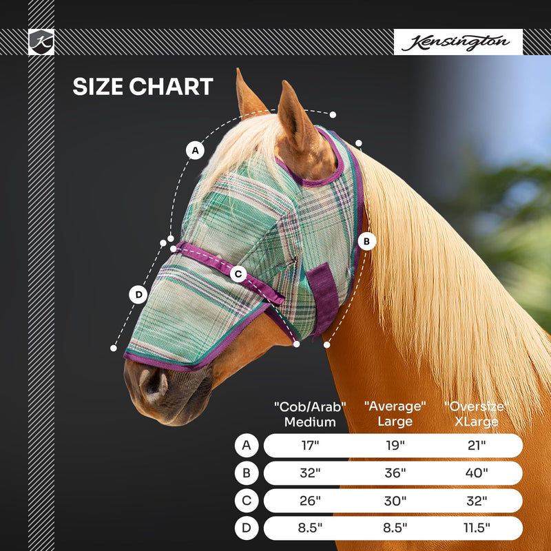 Kensington Signature Fly Mask with Removable Nose — Protects Horses Face and Nose from Biting Insects and UV Rays While Allowing Full Visibility — Ears and Forelock Able to Come Through The Mask XL (Large Horse) 181-Kentucky Blue