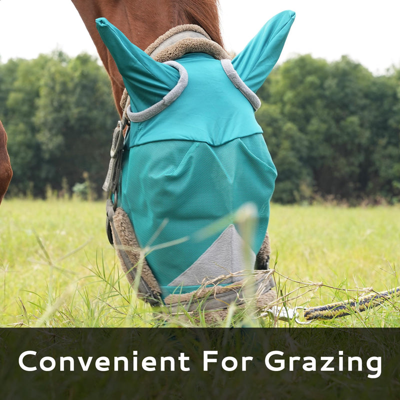 Horse Fly Mask with Ears - UV Protection, Breathable Mesh, Soft Edging for Comfort, Adjustable Fit for Horses & Ponies - Stops Flies, Bugs & Sun Bleaching, Size L