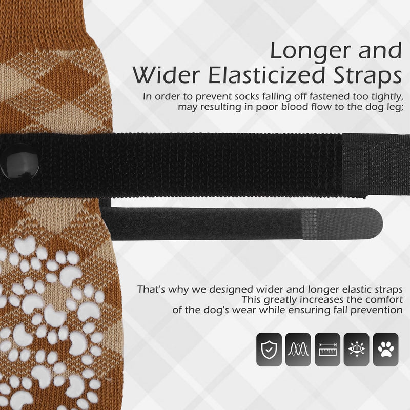EXPAWLORER Dog Socks to Prevent Licking Paws, Anti Slip Dog Booties for Hardwood Floors, Warm Dog Boots & Paw Protectors for Winter, Dog Shoes for Small Medium Large Senior Dogs, Khaki M - PawsPlanet Australia