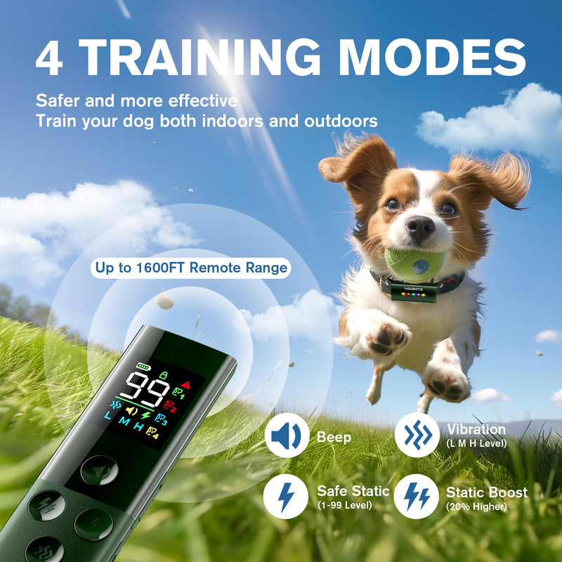 Dog Training Collar with Remote Control, 1600FT Electric Collars for Dogs 8-120 LBs, IP67 Waterproof Collar with Safe Static, Beep, Vibration, Rechargeable E-Collar for Small Medium Large Dogs, Green Green-TC-028 - PawsPlanet Australia