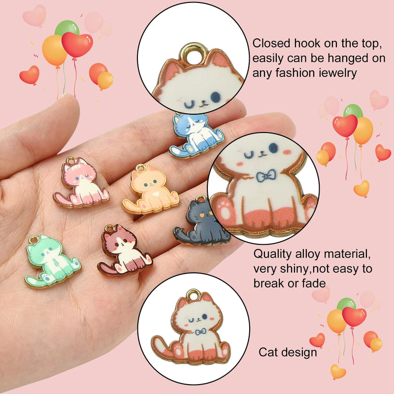 KitBeads 16pcs 8 Styles Kitten Charms Cartoon Animal Pet Charms Flower Printed Mini Cat Charms for Jewelry Making Bracelets Bulk Mini Kittened-16pcs-8 Styles - PawsPlanet Australia
