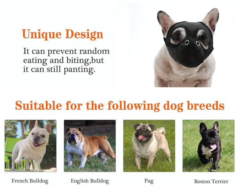 Cilkus Short Snout Dog Muzzles - Bulldog Muzzle Adjustable Breathable Mesh Dog Muzzle Can Stick Out Tongue and Drink Water Anti-Biting and Training Dog M (16.5" -17.3" ) Black - PawsPlanet Australia
