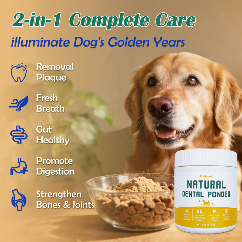 Senior Dog Dental & Supplement Powder - Contains Vitamin E, Glucosamine, Omega-3 and Probiotics - Effectively Removes Tartar Buildup, Supports Your Dog's Dental, Joint, and Digestive Health, 7 oz Beef Flavor 7.05 oz (200g)