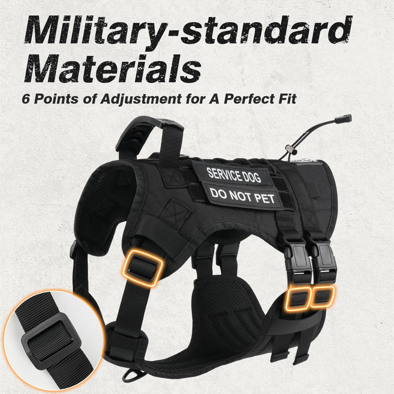 No Pull Tactical Dog Harness for Large Dogs, Escape Proof Molle Dog Vest Harness and Leash Set, Adjustable Military Service Dog Harness with Handle for Medium Large Dogs(Black, L) Black - PawsPlanet Australia