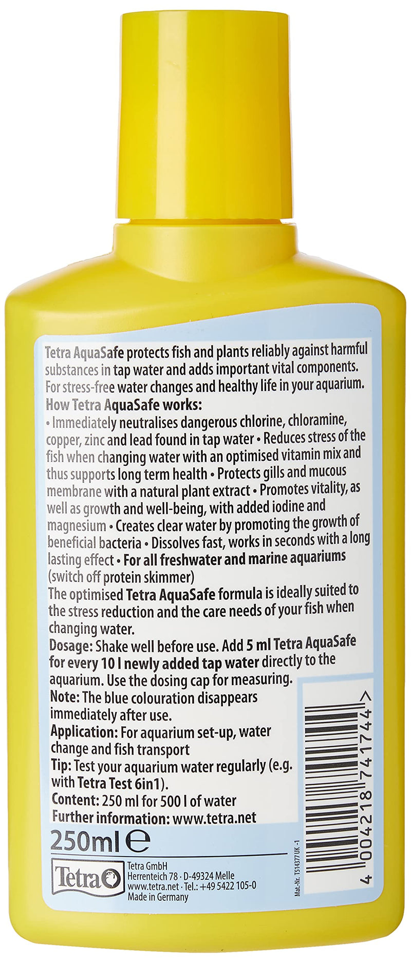 Tetra AquaSafe to Turn Tap Water into Safe and Healthy Water for Fish and Plants, 250 ml 250 ml (Pack of 1) Single - PawsPlanet Australia