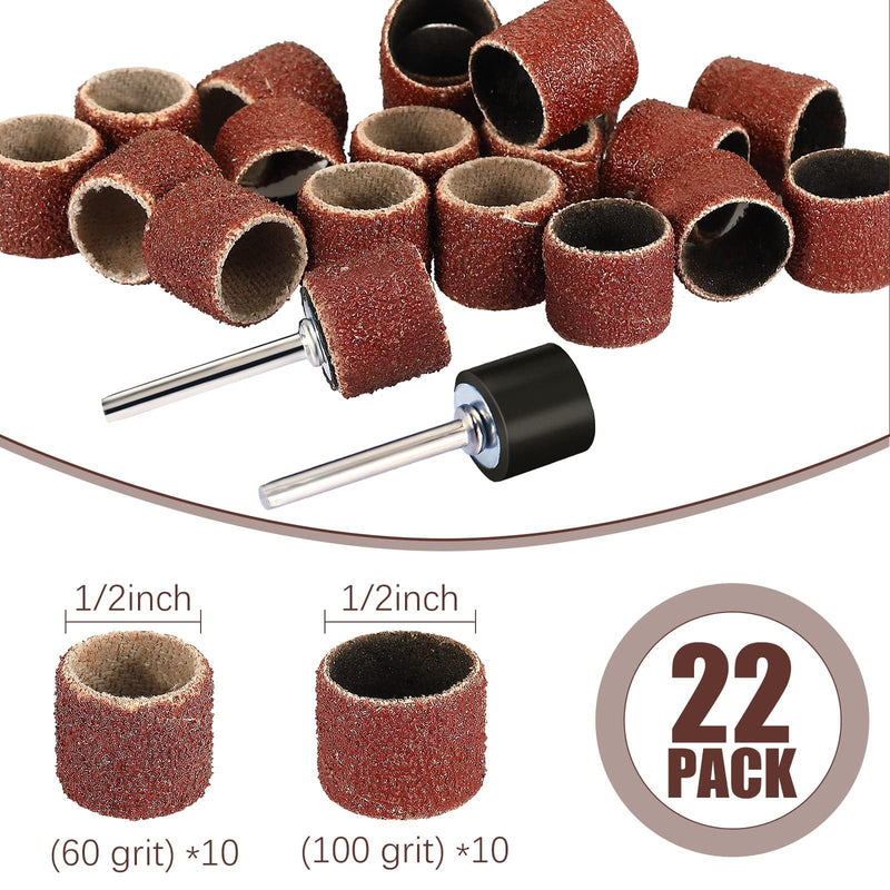 22-Piece Pet Nail Grinder Replacement Kit - 1/2 Inch 60 & 100 Grit Sanding Bands, Black Grinding Drums Compatible with Dog & Cat Claw Care, Nail Smoother Grooming Supplies