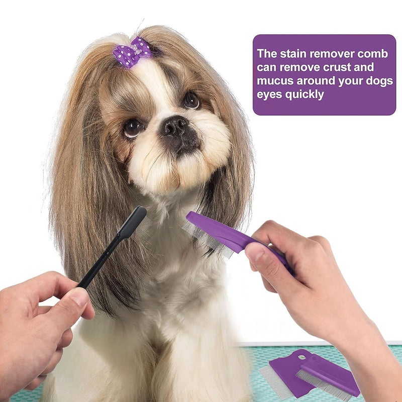 5 Pieces Dog Eye Combs Tear Stain Remover Combs Pet Grooming Comb for Small Dogs Gently Removing Eye Mucus and Crust (Purple, Black) Purple, Black