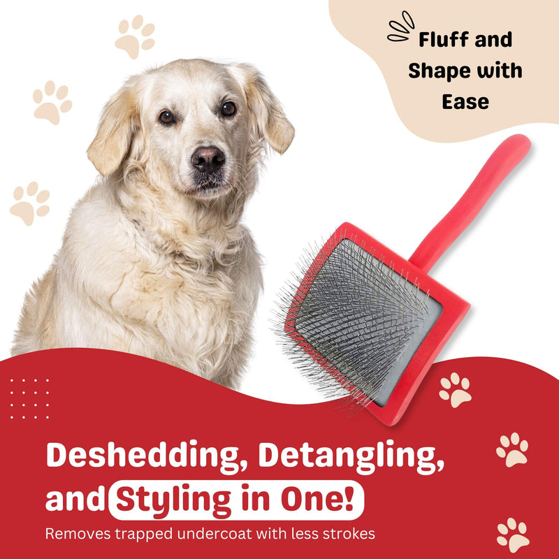 Professional Slicker Brush for Dogs & Cats – Grooming Tool for Detangling, Deshedding & Fluffing – Ideal for Poodles, Goldendoodles, Doodles – Gentle & Effective Pet Brush - (Red) Red - PawsPlanet Australia