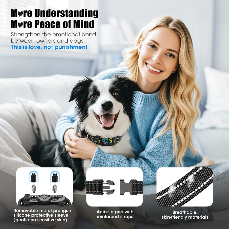 Smart AI Bark Collar for Large Medium Small Dogs, Anti Barking Device with 5 Training Modes, Exclusive Forced Bark-Stopping, Rechargeable IP67 Waterproof Bark Collar with 5 Sensitivity (Black) Black - PawsPlanet Australia