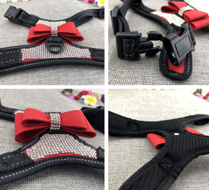 3pcs Bow Ties Bling Cute Dog Harness and Dog Collar with Lead for Dog - Red - S - PawsPlanet Australia