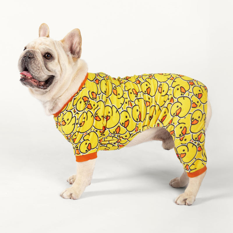 Fitwarm Funny Duck Dog Pajamas, Dog Winter Clothes for Small Dogs Girl, Lightweight Velvet Pet Jumpsuit, Cat Onesie, Yellow, Small