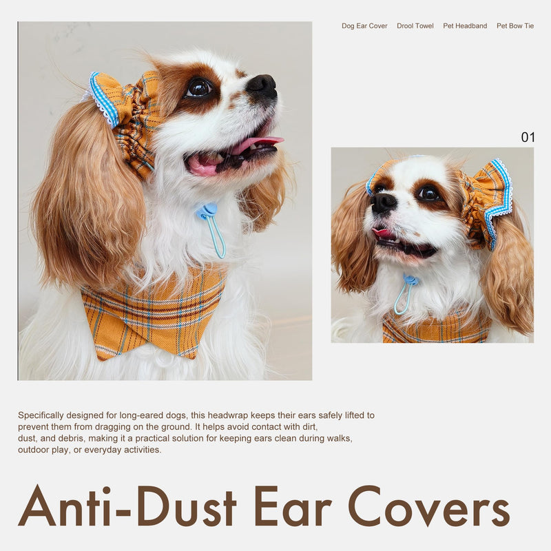 Soft Cotton Dog Headband for Cocker Spaniel, Cavalier, Springer - Adjustable Bow Pet Hair Accessory (Dog Bow Yellow Plaid) - PawsPlanet Australia