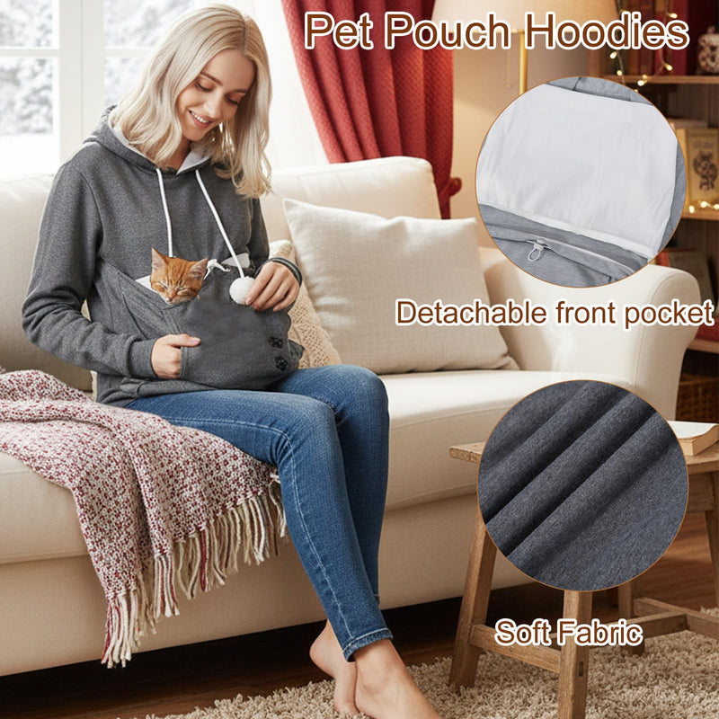 FENBEN Womens Pet Carrier Shirts Kitten Puppy Holder Animal Pouch Hood Sweatshirt Pouch Hoodie Dark Grey X-Large - PawsPlanet Australia