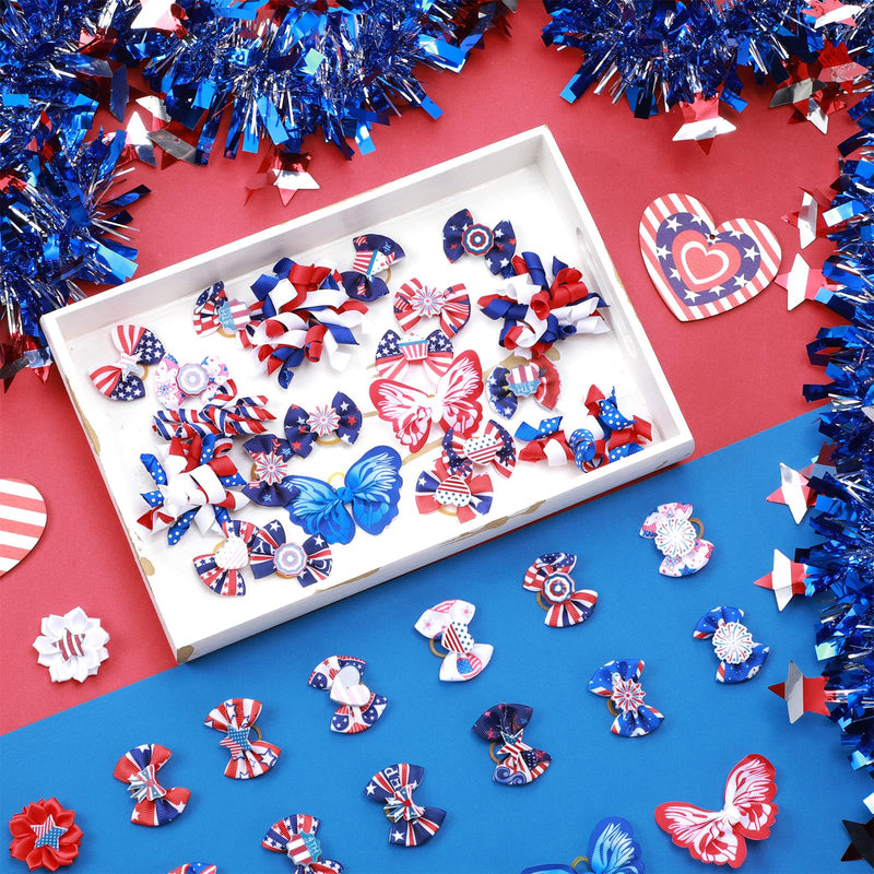 52 Pcs 4th of July Dog Hair Bows Bulk with Rubber Bands Patriotic Dog Grooming Bows for American Flag Independence Day Memorial Day Holiday Cute Pet Puppy Cats Hair Accessories - PawsPlanet Australia