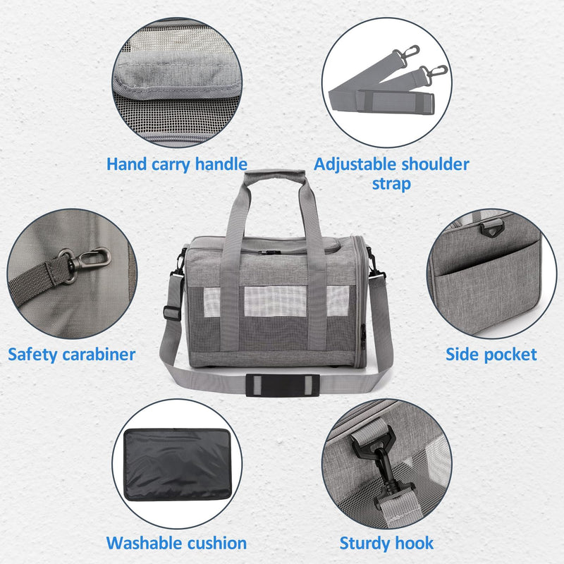 kathson Small Animal Carrier Bag, Guinea Pig Rabbit Travel Carrier Breathable Mesh Window Pet Portable Hand Bag for Hamster Bird Bunny Bearded Dragon Kitty and Etc (Grey) Gray 15.0"L x 9.8"W x 10.2"H - PawsPlanet Australia