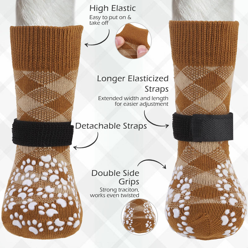 EXPAWLORER Dog Socks to Prevent Licking Paws, Dog Shoes for Hot Pavement, Anti Slip Dog Booties for Hardwood Floors, Dog Boots & Paw Protectors for Small Medium Large Senior Dogs, Khaki XS X-Small - PawsPlanet Australia