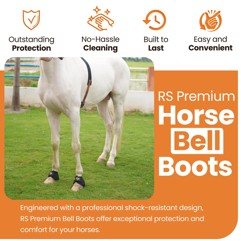 Bell Boots | Prevent Horses from Injury | Professional Bell Boots for Horses with Superb Protection, Durability, Comfort, Relaxable & Lightweight Large GoldLine Black - PawsPlanet Australia