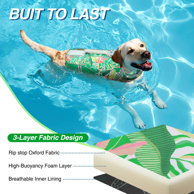 VIVAGLORY Sports Style Dog Life Vest, Dog Life Jacket for Swimming & Boating, Ripstop & Buoyancy for Puppy Doggy, Lifejacket with Handle, M, Floral M: 22-25 inch (Ribcage Girth) - PawsPlanet Australia