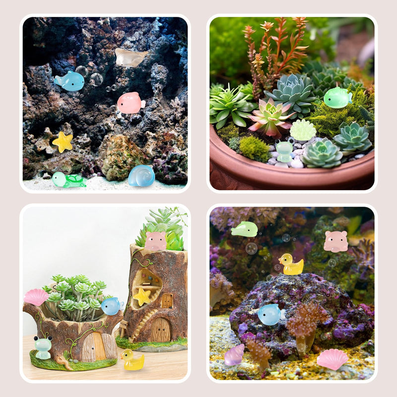 100 Pcs Luminous Mini Resin 15 Styles Tiny Animals Sea Animals Figurines Glow in The Dark Miniature Animals for DIY Fish Tank Potted Micro Dollhouse Landscape Aquarium Decorations - PawsPlanet Australia