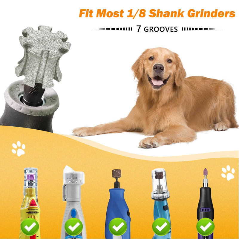 Faster Cooling Pet Nail Grinder Tip Sawtooth Wheel, Anti-Clogging Diamond Dog Nail Grinding Tips with Steel Brush for 1/8" Dremel Rotary Tools & Many Brands for Small Medium Large & Anxious Dogs ShapeC(2P 80#) - PawsPlanet Australia