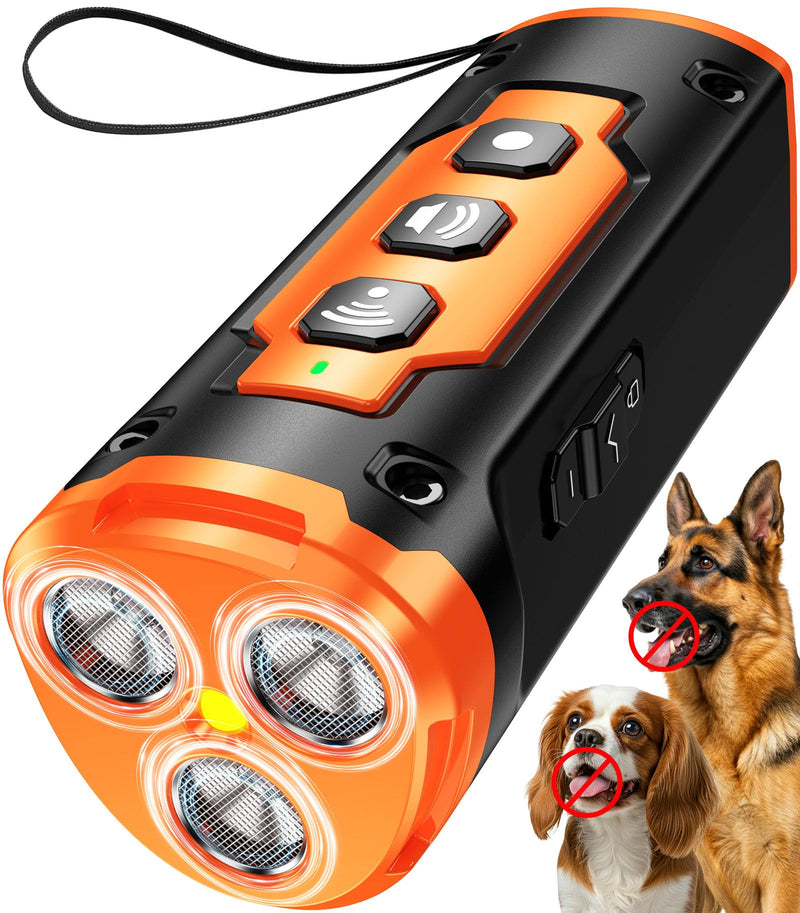 2026 New Dog Bark Deterrent Devices, 1-Touch Anti Barking Device for Dogs with 3 Sonic Heads, 50ft Range, Rechargeable & Safe Dog Training Tool with Flashlight, Helps Improve Behavior Coral Orange