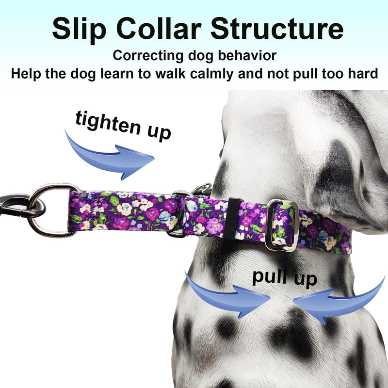 Martingale Collar for Dogs with Buckle Floral No Pull Training Dog Collars (Purple Floral, Medium) Purple Floral