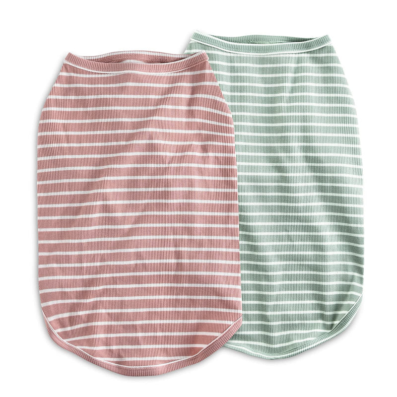 Koneseve Dog Shirt Vest Lightweight Stretchy Dog T-Shirts Soft Cool Shirts Sleeveless Stripe Vests Breathable Clothes for Puppy Kitty Cats Small Medium Large Dogs 2 Pack Pink + Green [ 5XL ] 5XL-(50~77lb) | Chest(~35") - PawsPlanet Australia