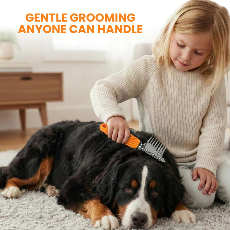 Poodle Dematting Fur Rake Comb Brush for Dogs and Cats - Long 2.5" Steel Safety Blades Metal Comb for Detangling Matted or Knotted Undercoat Hair (Orange) Dematting Comb Orange