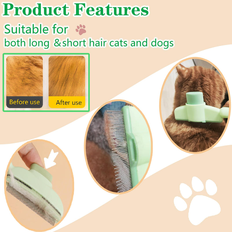 Flea Comb for Dogs and Cats with Release Button Fine Tooth Dog Comb for Grooming Massaging and Cleaning Remove Fleas Eggs Pet Hair Removal for Short and Long Hair 2 Pack Green 2PCS - PawsPlanet Australia
