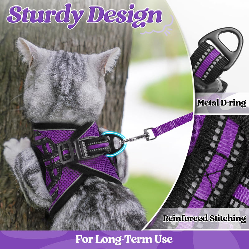 rabbitgoo Cat Harness and Leash Set for Walking Escape Proof, Adjustable Soft Kittens Vest with Reflective Strip for Cats, Comfortable Outdoor Vest, Purple, S Small - PawsPlanet Australia
