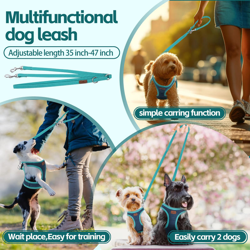 Dog Harness with Multifunction Dog Leash,No Pull Reflective Step-in Harness for Soft Adjustable No Choke Escape Proof,Easy Walk Dog Harness for Puppy,Small Dogs (Blue&Green, XXS) XX-Small Blue&Green - PawsPlanet Australia