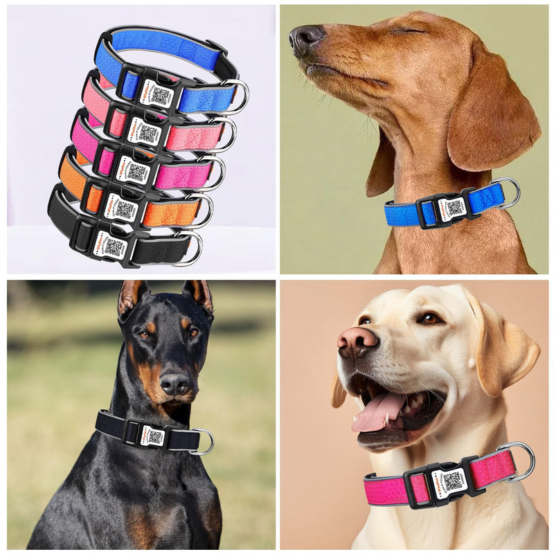 Personalized Dog Collar with QR Code tag for pet ID, Reflective Safety Collar, Suitable for Small, Medium, and Large Dogs (Pink, Large) Pink - PawsPlanet Australia
