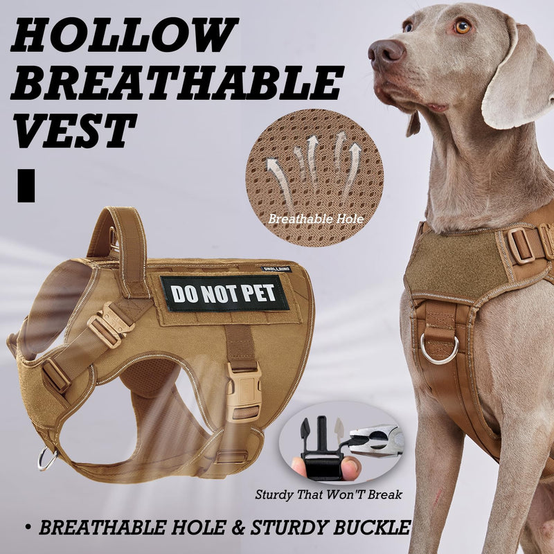 Tactical Dog Harness for Medium Large Dogs, 2X Lightweight Metal Buckle Service Dog Harness with Do Not Pet Patches, Reflective Military Dog Harness for Hiking Training Brown Army Brown S - PawsPlanet Australia