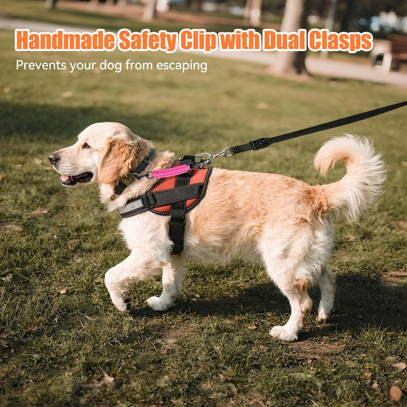 Dog Collar Safety Clip, Collar Companion, Handmade Backup Safety Strap, Double-Ended Clip Leash Connector, Suitable for Dog Harnesses, Prong, Pinch Collars (Pink, 1 Pack) Pink