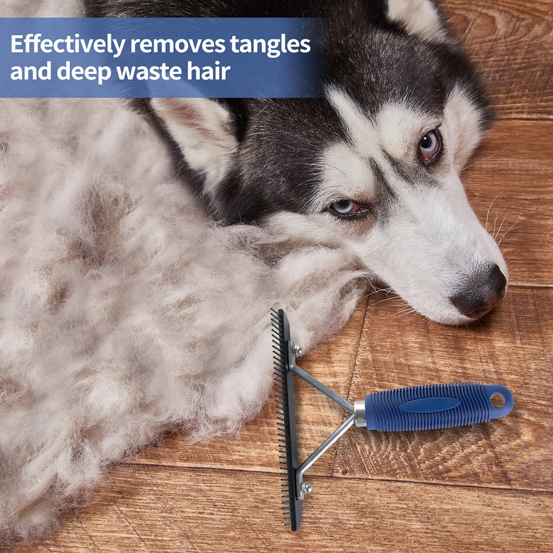 Undercoat Rake for Dogs, Long Tooth Grooming Rake + Stainless Steel Shedding Comb, Deshedding Brushes for Large Pet Horse Longhair Cat, German Shepherd Husky Brush