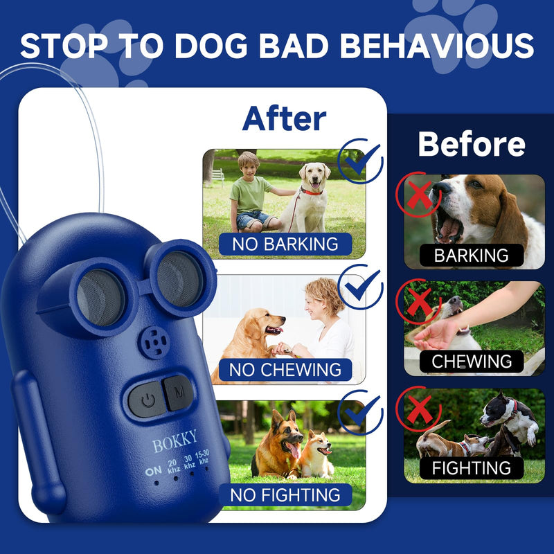 BOKKY 2 Pack Dog Bark Deterrent Devices in 3 Adjustable Modes Convertible Waterproof Anti Barking Silencer for Dog - Ideal for Outdoor and Indoor(Blue) 2PACK-BLUE - PawsPlanet Australia