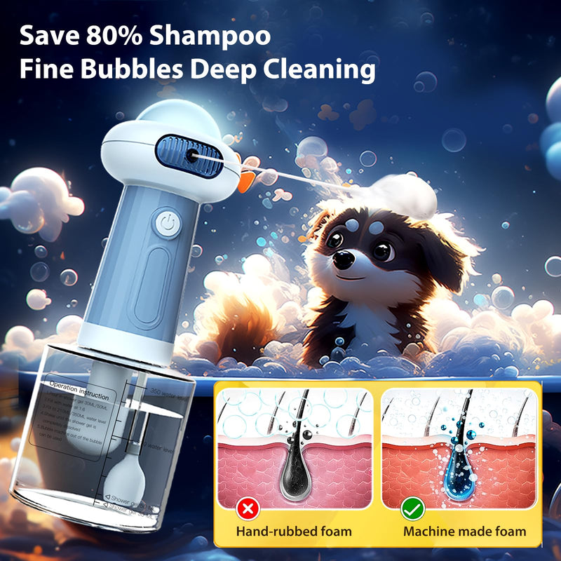 Waterproof Upgrade Dog Bath Supplies, Electric Dog Shower Foam Machine, Automatic Dog Soap Dispenser, Magnetic Charging Shampoo Frother for Dogs, Dog Bubble Machine for Pet Dog Cat Puppy Children-Blue Blue - PawsPlanet Australia