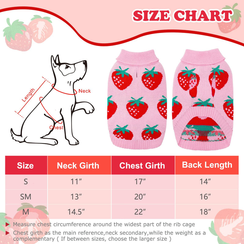 SCIROKKO Dog Sweaters for Small Dogs - Cute Girl Dog Clothes Knitwear Warm Puppy Winter Sweater, Pink Strawberry S/M (Chest 20", Back 16") - PawsPlanet Australia