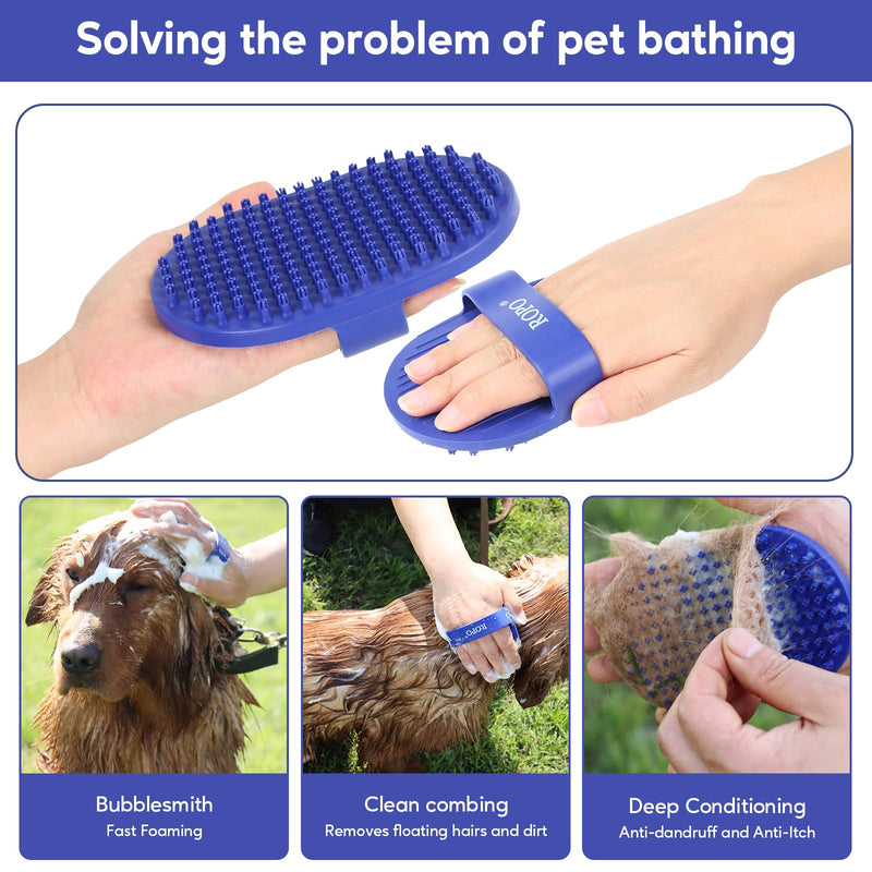 Dog bath brush, ROPO rubber massage pet shampoo brush, used for pet grooming, removing shedding fur, combing tangles and dead fur, suitable for pet dogs and cats (blue) blue - PawsPlanet Australia
