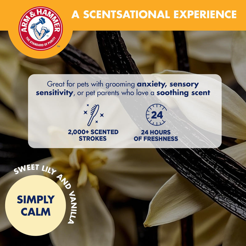 Arm & Hammer “Simply Calm” Dog Grooming Slicker Deodorizing Brush with Fragrance Transfer Technology – Scented Self-cleaning for Shedding, Scented for Dogs with Sweet Lily & Vanilla Scent Navy & Yellow Slicker Brush - Sweet Lily & Vanilla - PawsPlanet Australia