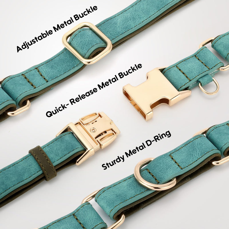 WHIPPY Vegan Leather Dog Collar No Slip Martingale Dog Collar with Quick Release Metal Buckle for Large Medium Small Dogs,Green S:Fit 11-13" Neck green