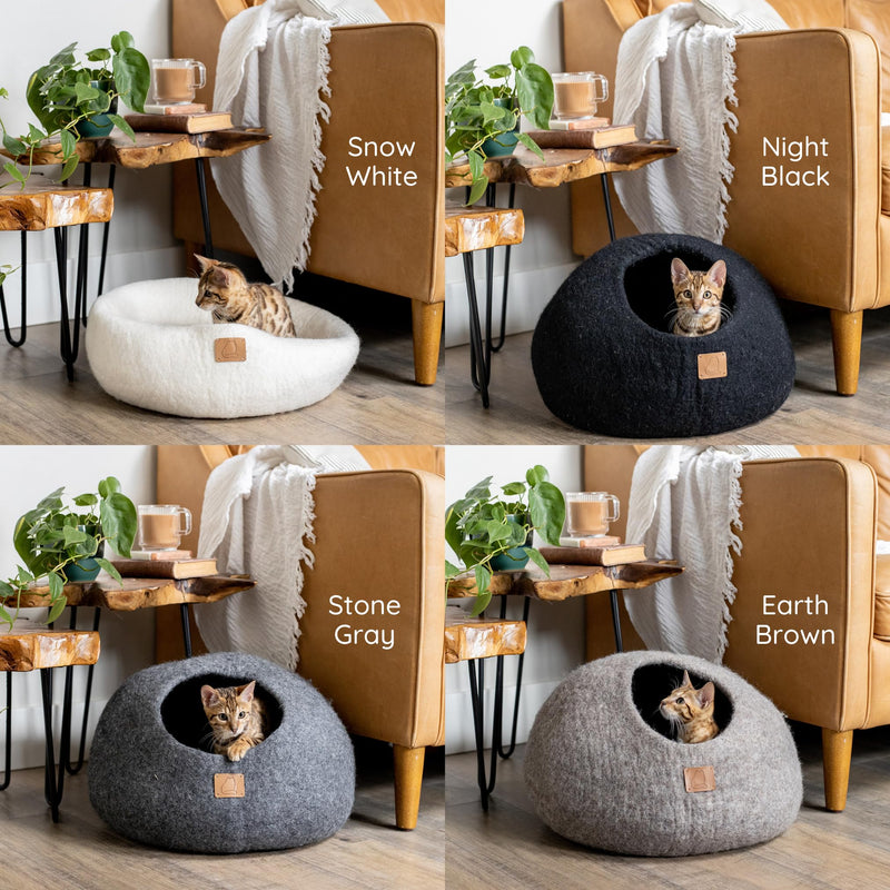 Best Aesthetic Cat Bed - Premium Felted Wool Cat Cave Bed - Cozy Peekaboo Round Cave for Large or Small Cats (Large, Ocean Blue) - PawsPlanet Australia