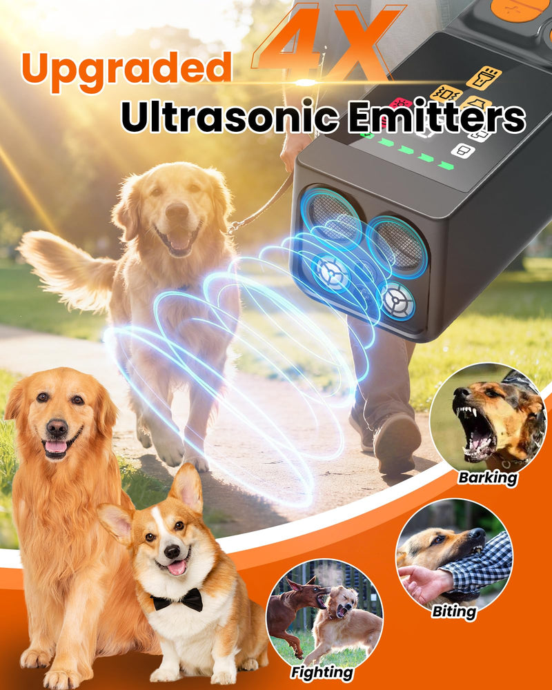 [Digital LED Display] ultrasonic Dog bark Deterrent with 4 Transmitters, 10 Gears Dog Training Device for Large/Medium/Small Dogs, Rechargeable Anti Barking Device & Dog Repellent with Flashlight Black - PawsPlanet Australia