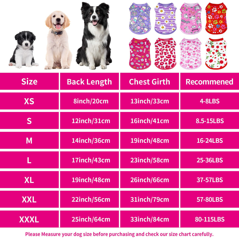 8PCS/Pack Dog Shirts Pink for XL Dog Girl Female Sleeveless Clothes T Shirts Tank Top Tee Vest X-Large Girl's Color