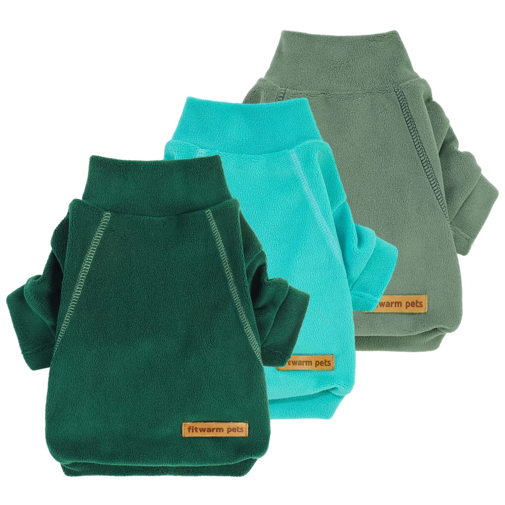 Fitwarm 3 Pack Fleece Dog Sweater, Turtleneck Dog Sweatshirt, Dog Winter Clothes for Small Dogs Boy Girl, Pet Pullover Jumper, Cat Apparel, Dark green, Teal Green, Olive Green, XS X-Small Dark Green-Aqua Green-Bean Green