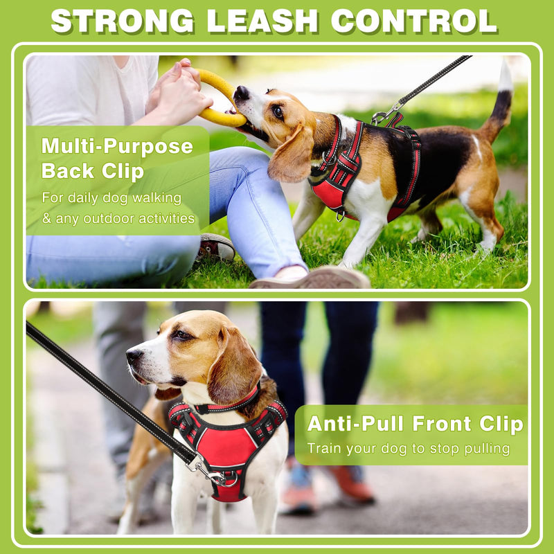 WINSEE Dog Harness No Pull, Pet Harnesses with Dog Collar, Adjustable Reflective Oxford Outdoor Vest, Front/Back Leash Clips for Small, Medium, Large, Extra Large Dogs, Easy Control Handle for Walking X-Large Red
